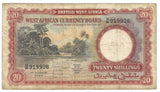 West Africa Currency Banknote 20 Shillings British 1954 P10a aVF Rare Key Date
