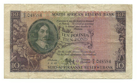 South Africa Banknote 10 Pounds Pond P98 Key Date 1953 VF Rare Suid Old Bargain