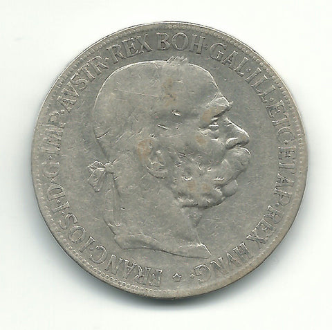 Austria Europe Silver Coin Franz Josef 5 Corona Corone 1900 KM2807 gVF Free Old
