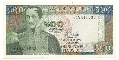 Colombia Banknote 500 Pesos Oro 1977 1979 ? RARE PRINTING ERROR ONE OF A KIND