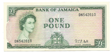 Jamaica Banknote Quenn Elizabeth 1 Pound 1960 1964 P51Cc aXF Rare Grade British