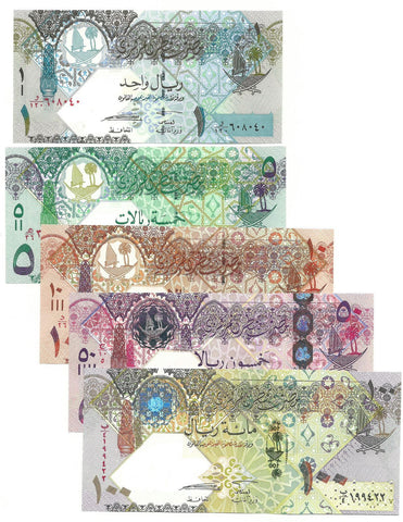 Qatar 5 Banknote Set 100 50 10 5 1 Hybrid Polymer P26 P31 P22 P29 P28 all UNC