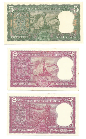 India 3 Banknote Lot Mix 2 5 Rupees 1969 1970 P67b P68a Ghandi + 2 p53 Free