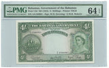 Bahamas Banknote Paper Money 4 Shillings 1953 P13d PMG UNC 64 Queen Elizabeth
