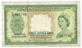 Malaya British Borneo Banknote 5 Dollars 1953 P-2 F+ Queen Elizabeth straits