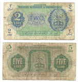 Tripolitania Banknote Lot 2 + 5 Lire Military Authority 1943 WW2 ND Libya Old