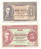 Malaya Straits Settlements Banknote Lot 1 5 Cents 1941 P-6 P-7 King George RARE