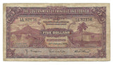 Trinidad & Tobago Banknote 5 Dollars 1939 P-7b WW2 Rare Old Paper Money Bargain
