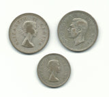 South Africa Silver Coin King George 2 Shillings 1952 + Elizabeth 2 1955 1956 NR
