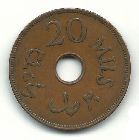 Palestine British Mandate Coin Israel 20 Mils Mil 1942 KM5 Ww2 Rare aXF Bronze