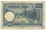 Belgian Congo Belguian Belgisch Bank Banknote 100 Francs 1944 P-17b Key Date Old