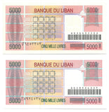 Lebanon Liban Banknote 5000 Livres 1999 P75 + 2001 P79 Cedar Tree UNC Free Post