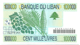 Lebanon Liban Banknote 100000 100,000 Livres 2001 P83 Cedar Tree UNC Rare Free P